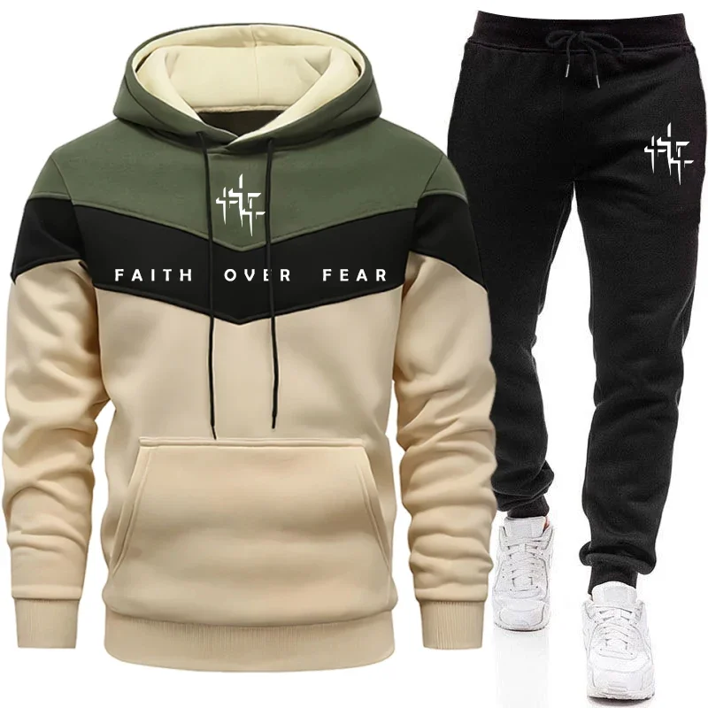 Winter Clothing Fashion - Faith Over Fear Men's Tracksuit Hooded