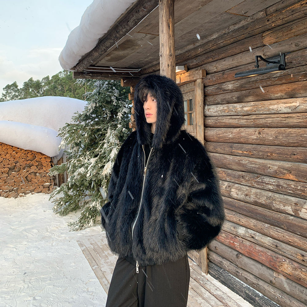 Men Faux Fur Coats Jackets Hoo - Winter Clothing Work recension och pris