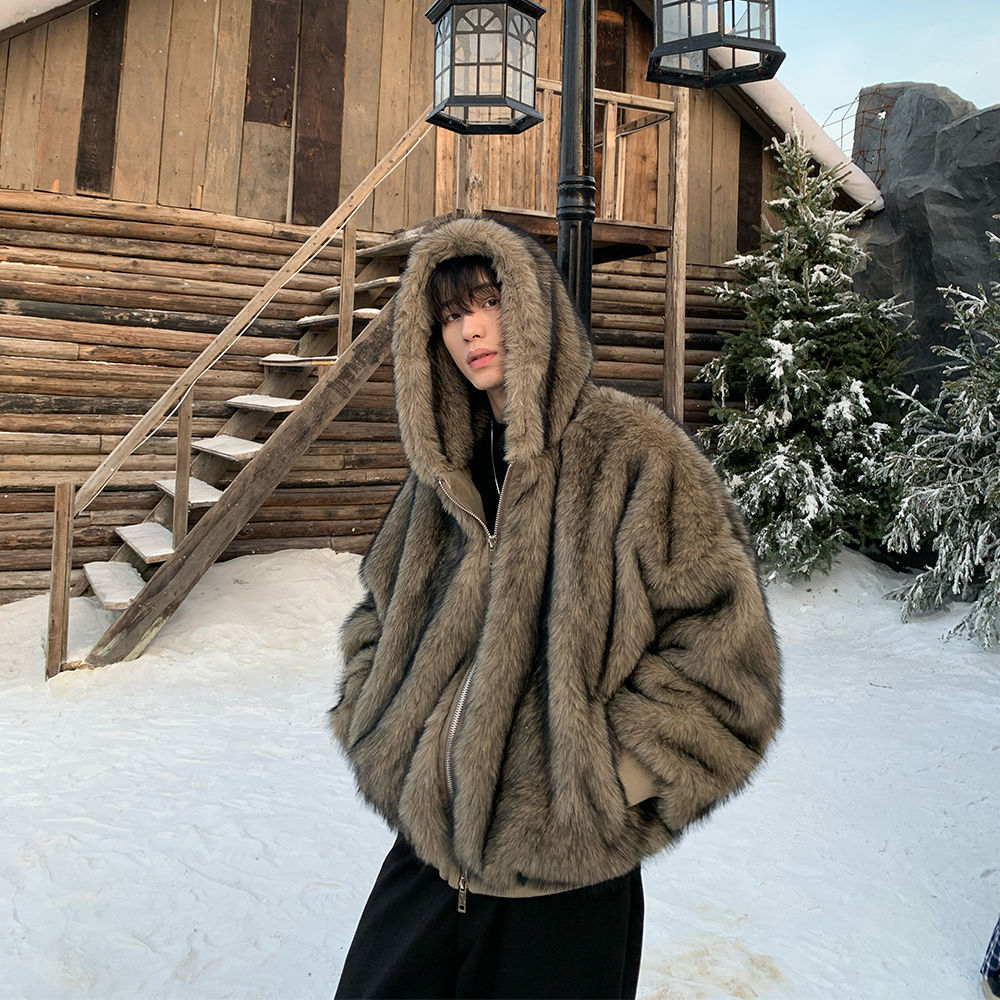 Men Faux Fur Coats Jackets Hoo - Winter Clothing Work recension och pris