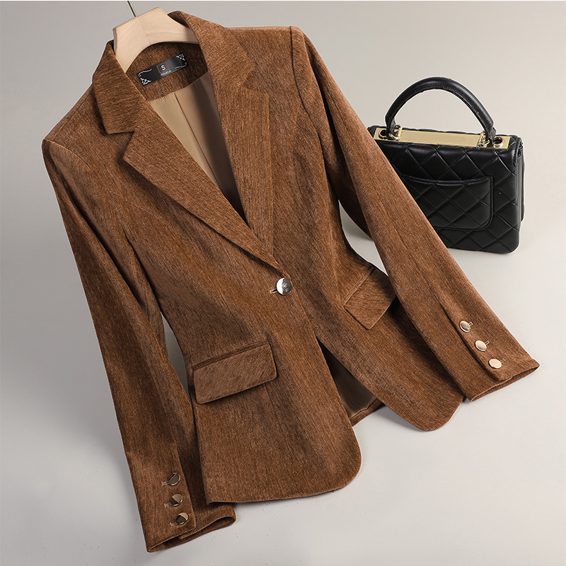 Yellow Gold Velvet Blazer Wome - Winter Clothing Work recension och pris