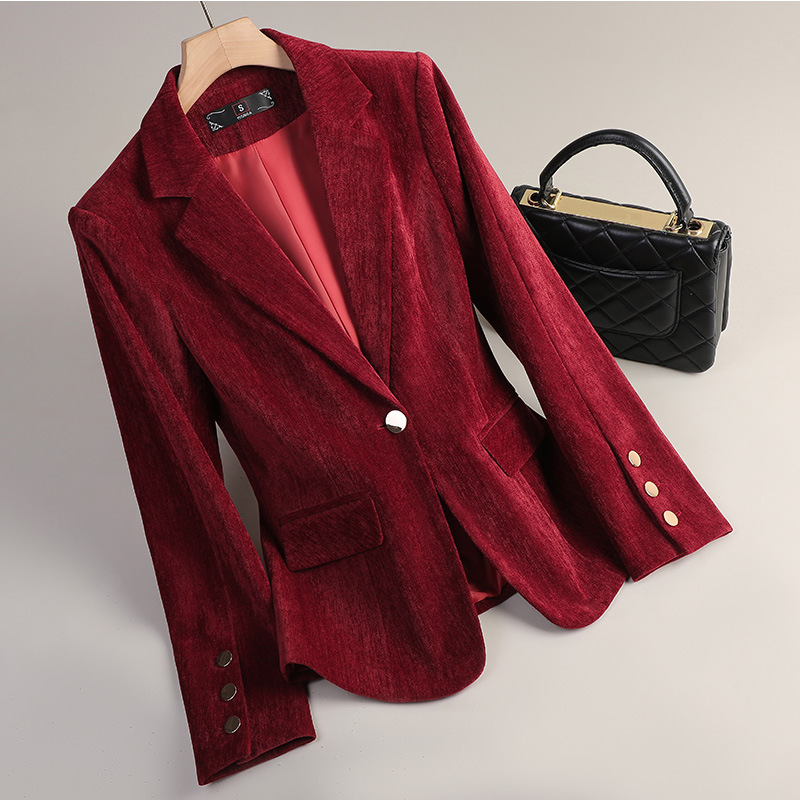 Yellow Gold Velvet Blazer Wome - Winter Clothing Work recension och pris