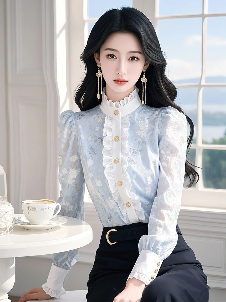 Blue Floral Chiffon Shirt with - Winter Clothing Trends 2025 recension och pris