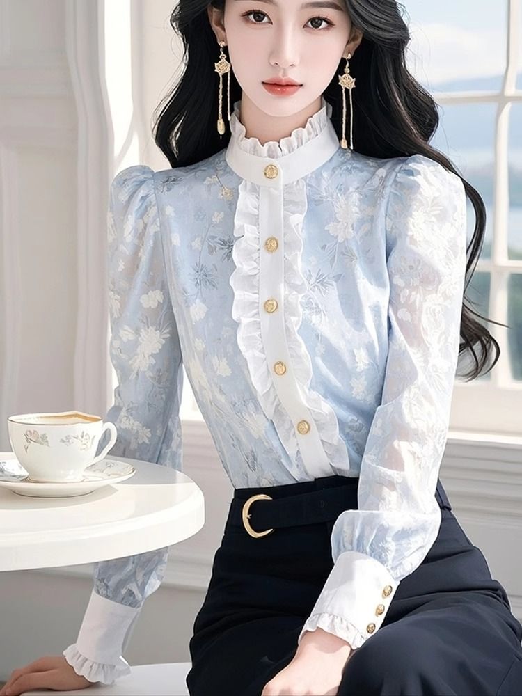 Blue Floral Chiffon Shirt with - Winter Clothing Trends 2025 recension och pris